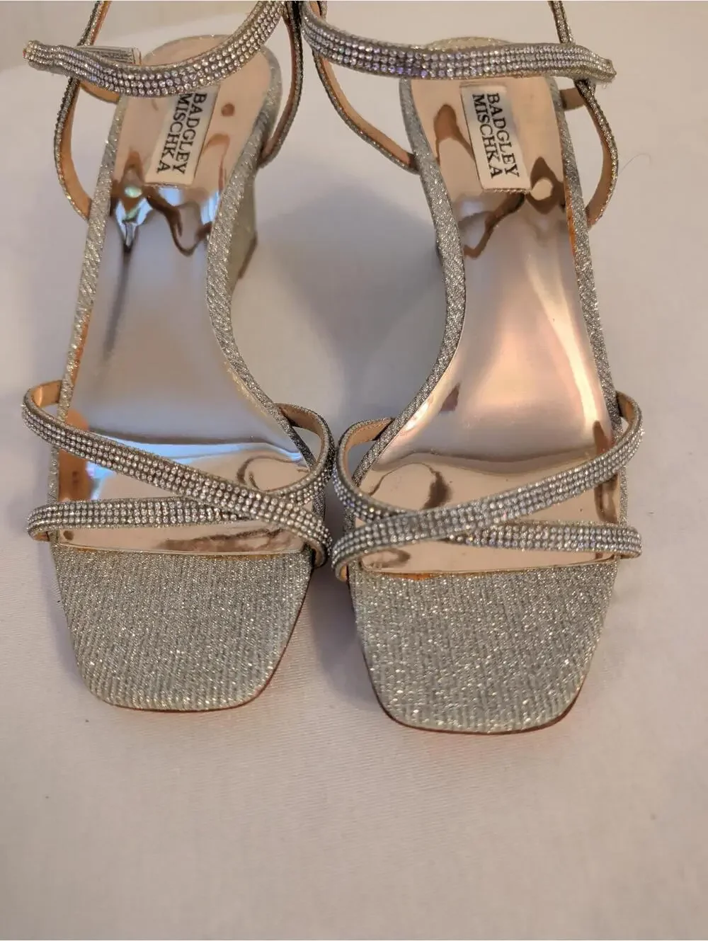 Badgley Mischka Silver Glitter Bridal Sparkle  Wedge Sandals 8.5
